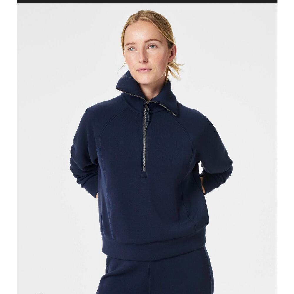 SPANX AIRESSENTIALS HALF ZIP SWEATSHIRT - TIMELESS NAVY Size:‎ XS